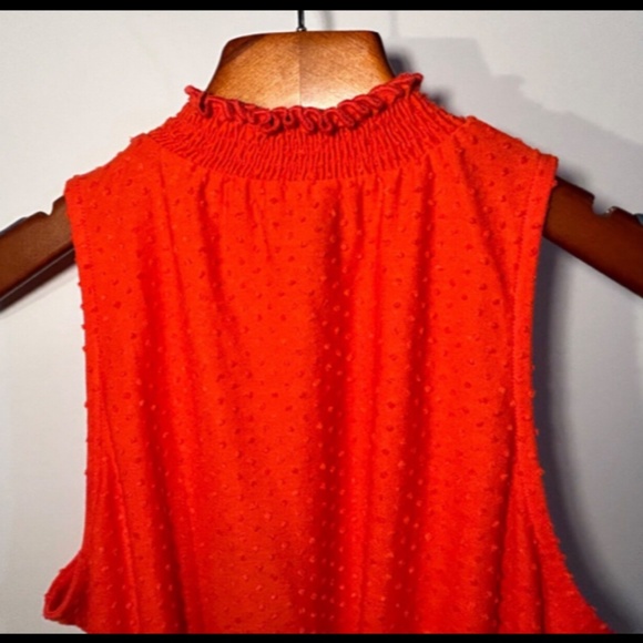 W5 Anthropologie Orange Sleeveless Swiss Dot High Neck Blouse Size M - NWT - Picture 6 of 13